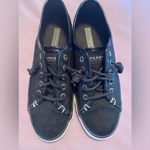 Black sparkle Sperry slip on sneakers